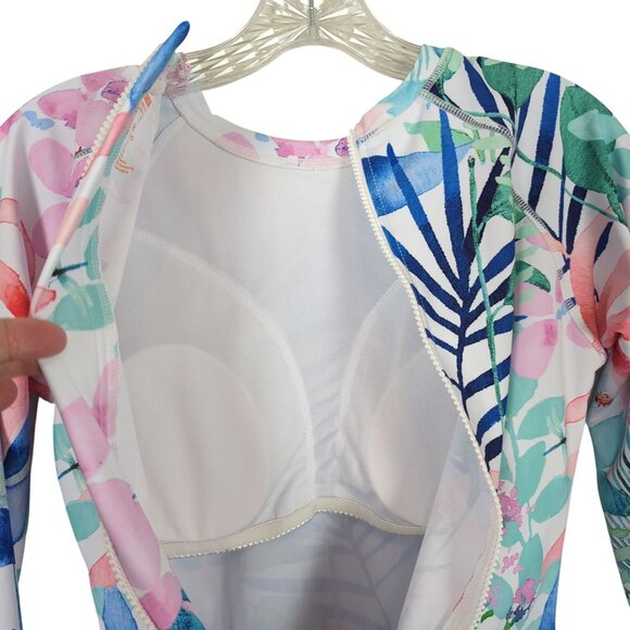 Axesea Women Floral Long Sleeve one piece Surf Swimsuit UPF 50+ Rash Guard Sz 10 - Picture 5 of 12